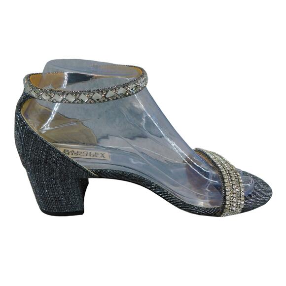 Badgley Mischka Womens Shoes Jeweled Strapped Pewter Open Toe Block Heel Size 7 - Picture 3 of 11
